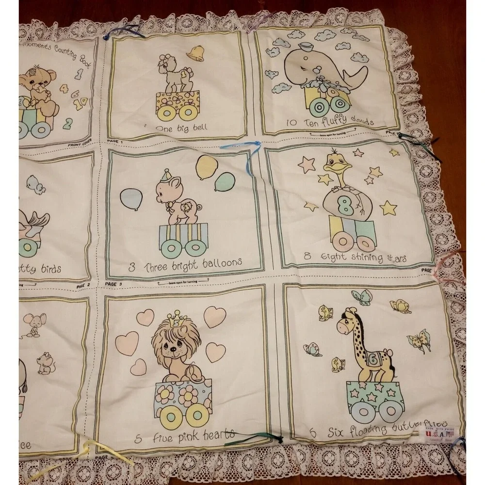 Precious Moments Baby Quilt Blanket Lace Trim USA 42x32